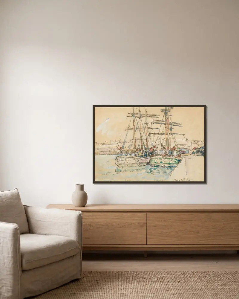 Saint-Malo, Voiliers à quai av Paul Signac inramad på en vägg