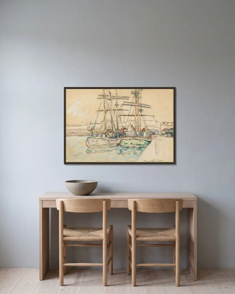 Saint-Malo, Voiliers à quai av Paul Signac inramad på en vägg