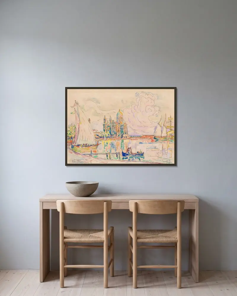 Saint-Raphäel av Paul Signac inramad på en vägg