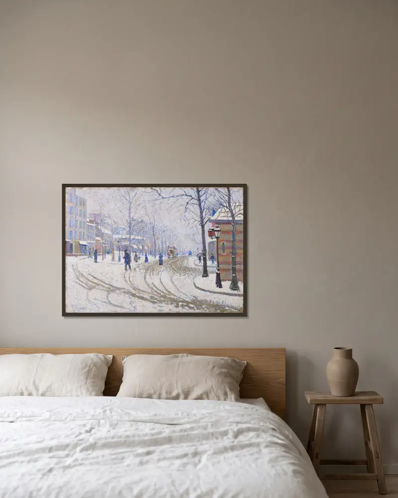 Snö, Boulevard de Clichy, Paris av Paul Signac inramad på en vägg