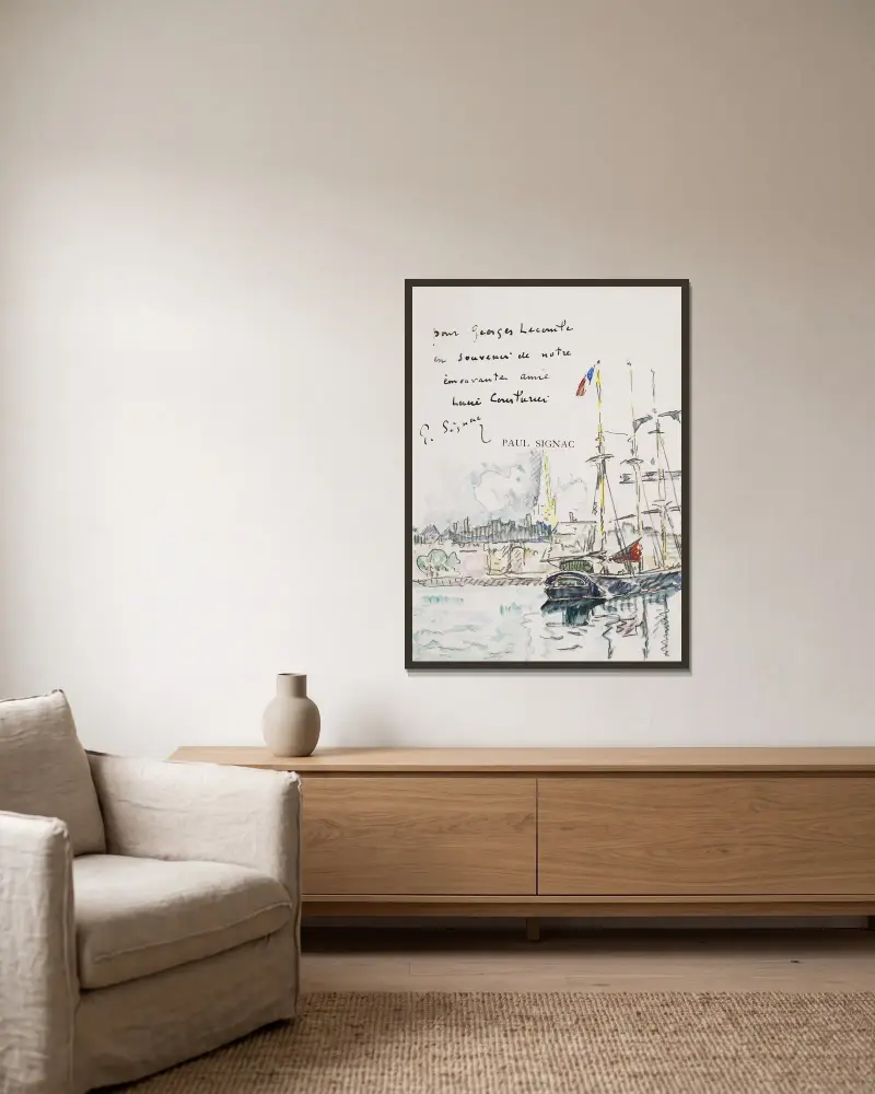 Terreneuva vor Anker, vor einem bretonischen Hafen von Paul Signac gerahmt an einer Wand