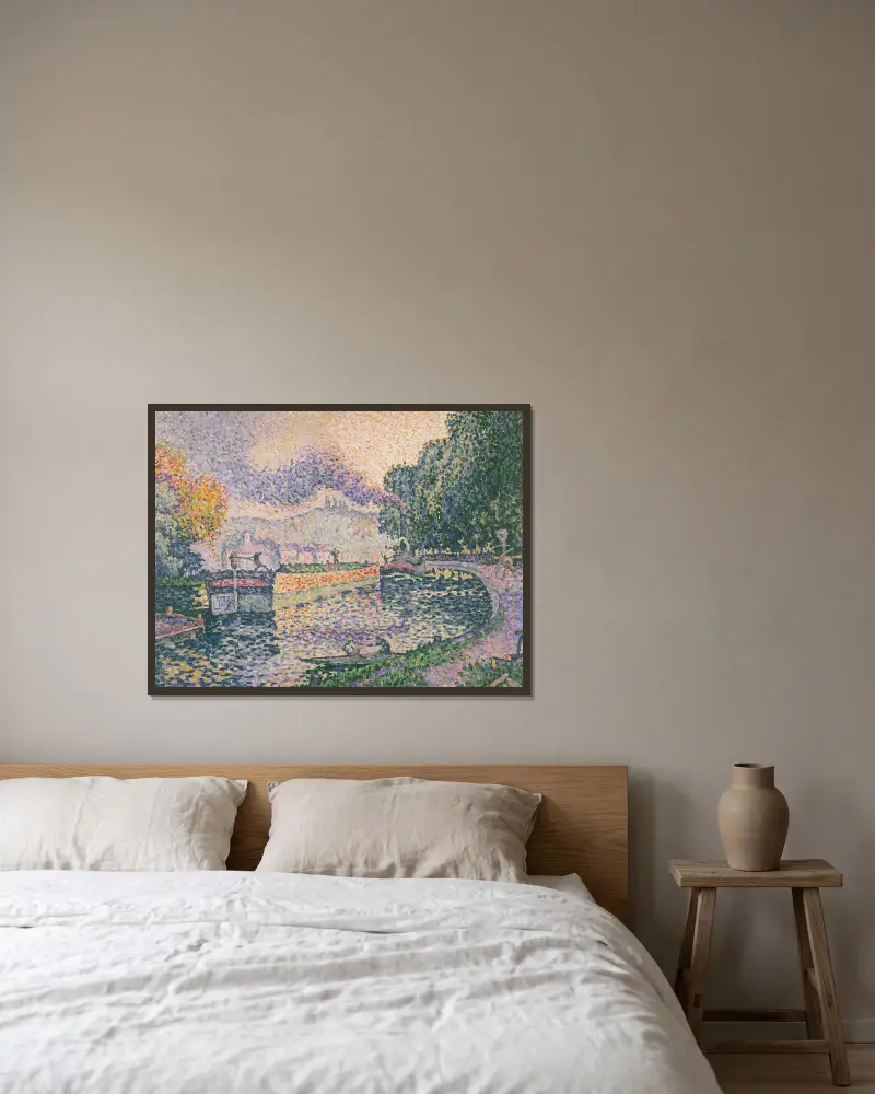 Bogserbåten, kanal i Samois av Paul Signac inramad på en vägg