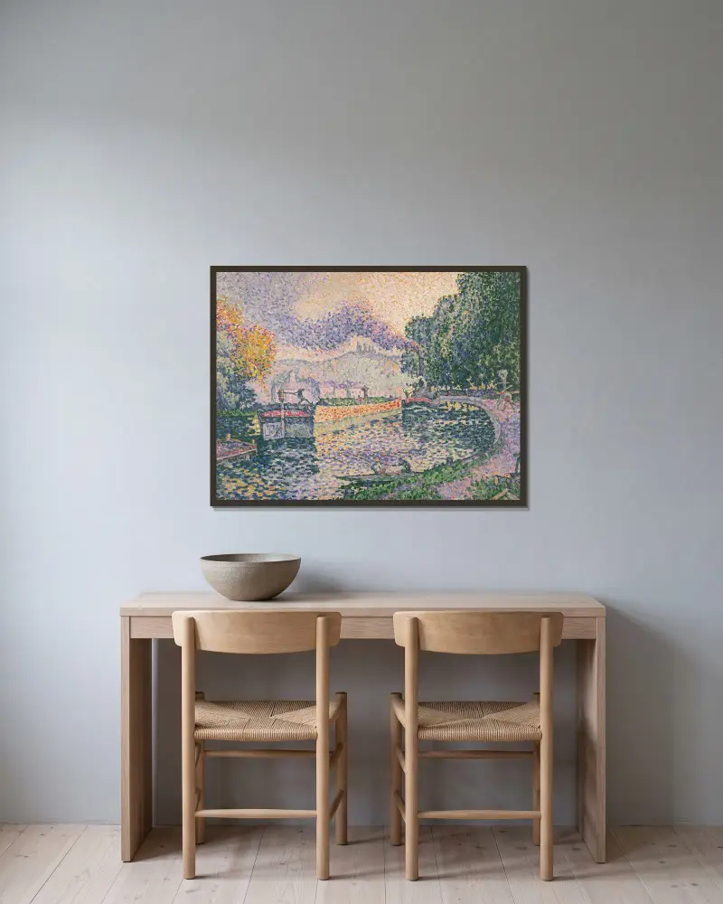 Bogserbåten, kanal i Samois av Paul Signac inramad på en vägg