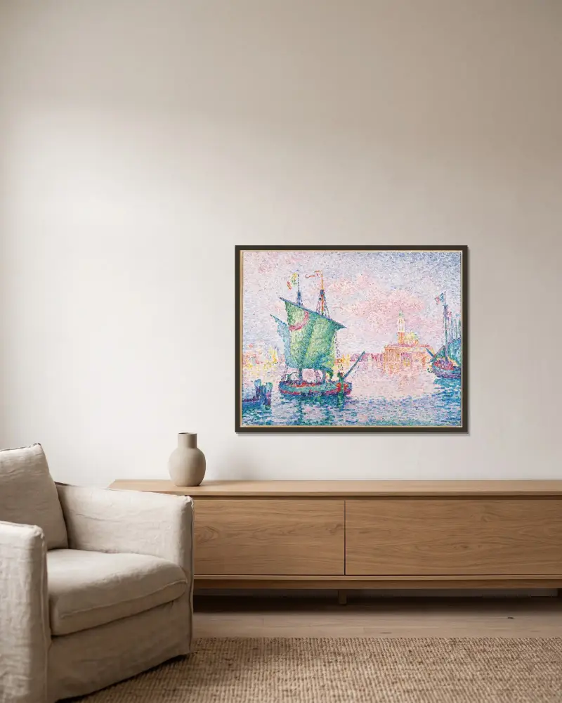 Venedig, die rosa Wolke von Paul Signac gerahmt an einer Wand