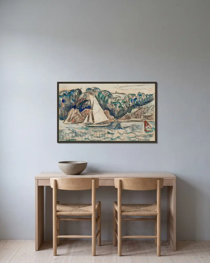 Segelboot auf dem Trieux von Paul Signac gerahmt an einer Wand