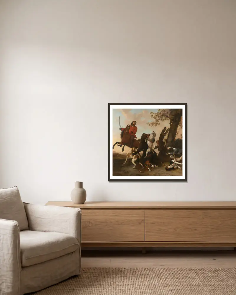 Bärenjagd von Paulus Potter gerahmt an einer Wand