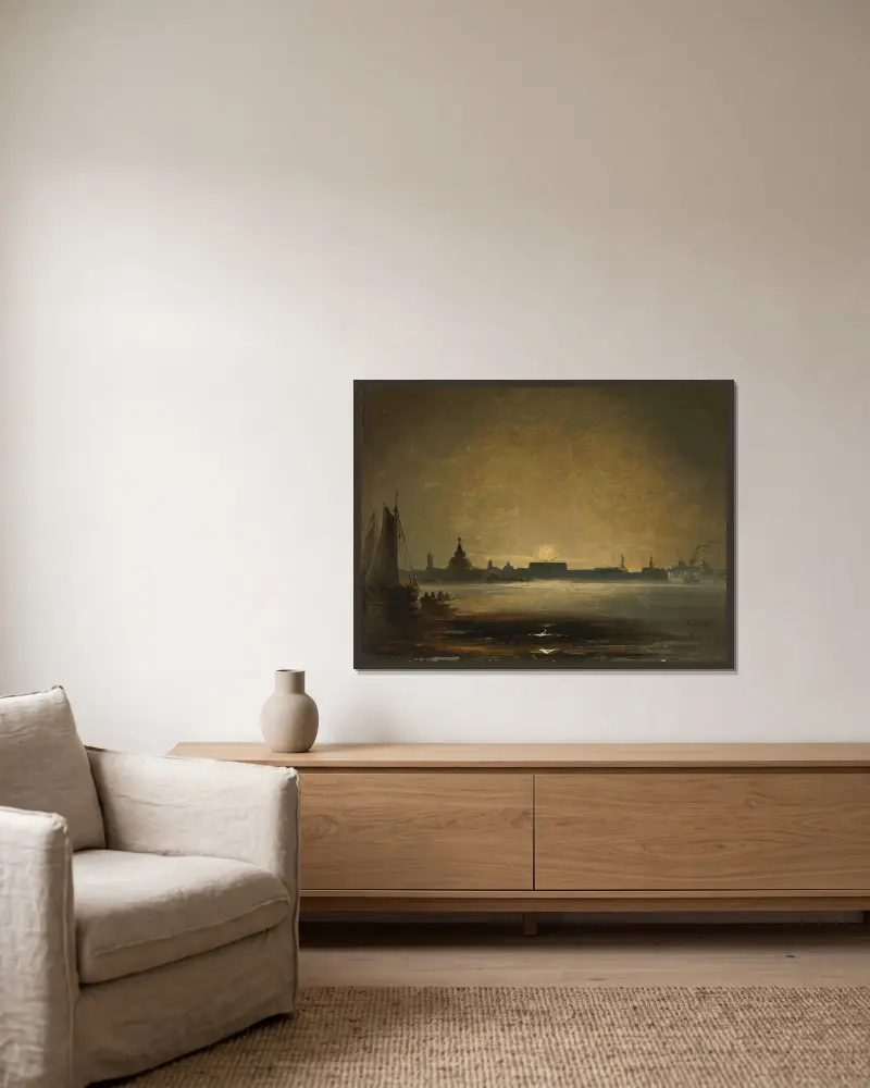 Dresden in Moonlight av Peder Balke inramad på en vägg