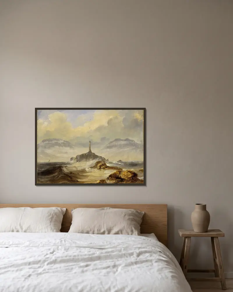 Lighthouse on the Norwegian Coast – nr 1 av Peder Balke inramad på en vägg