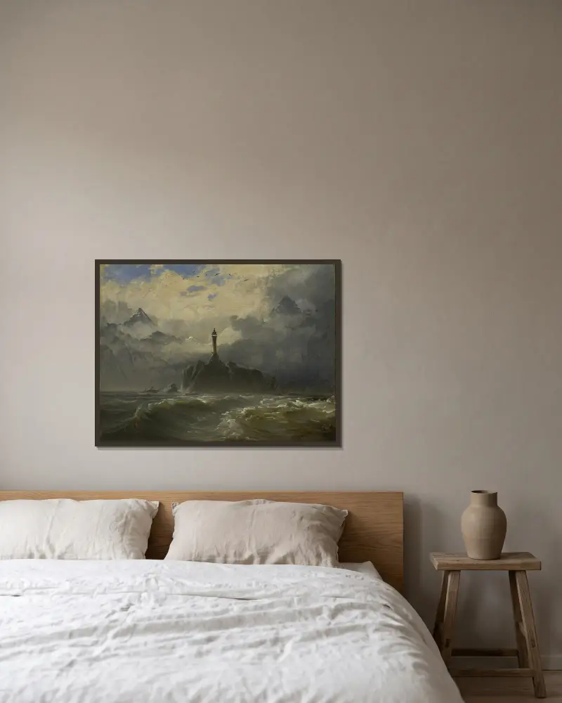 Mořská krajina, Peder Balke v rámu na stěně