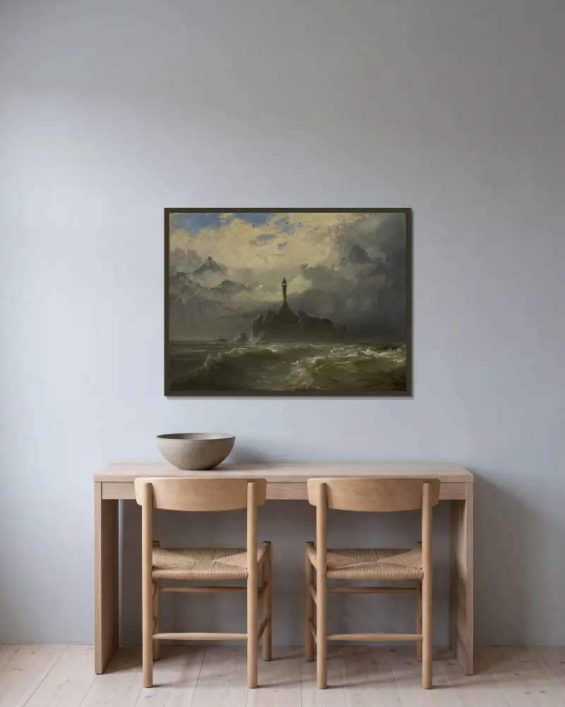 Mořská krajina, Peder Balke v rámu na stěně