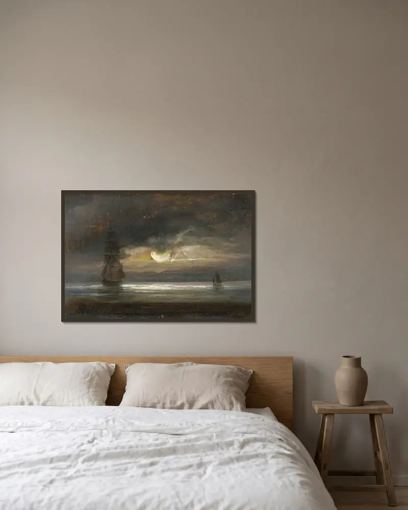 Dwie żaglówki w świetle księżyca, Peder Balke w ramie na ścianie