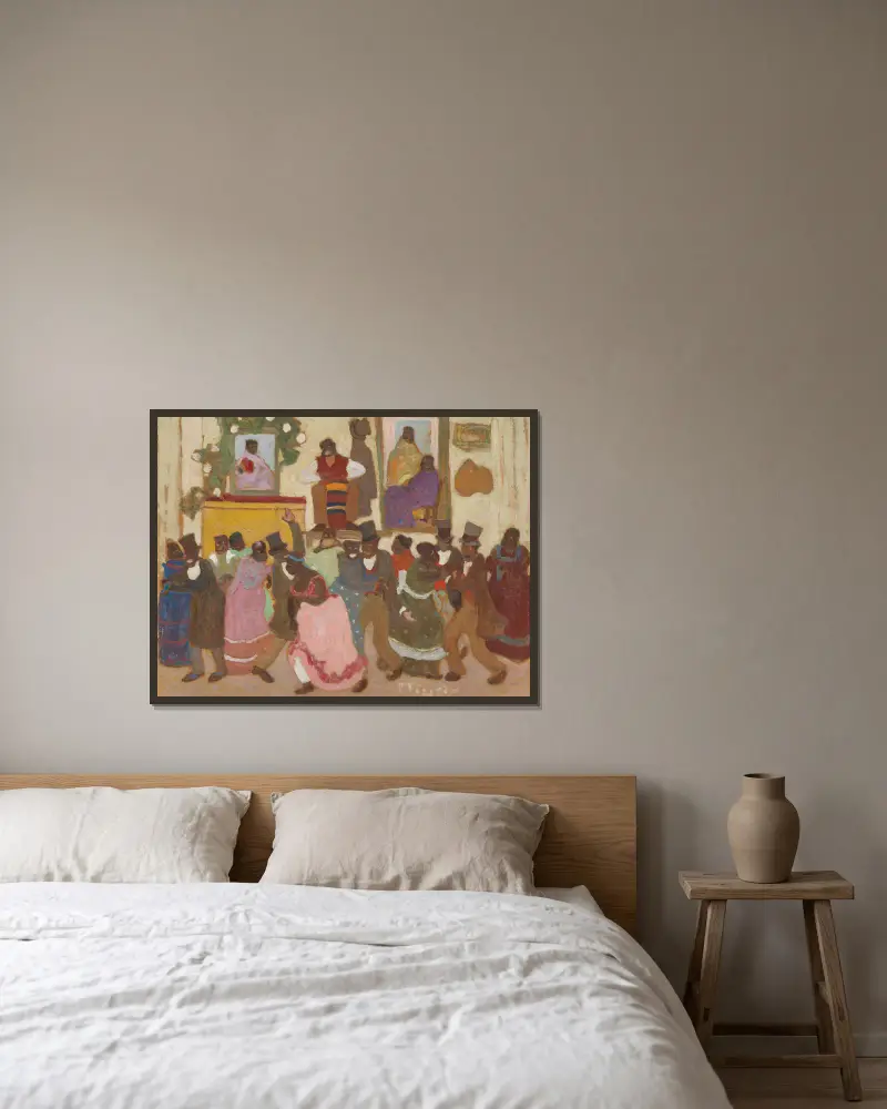 Dancing People av Pedro Figari inramad på en vägg