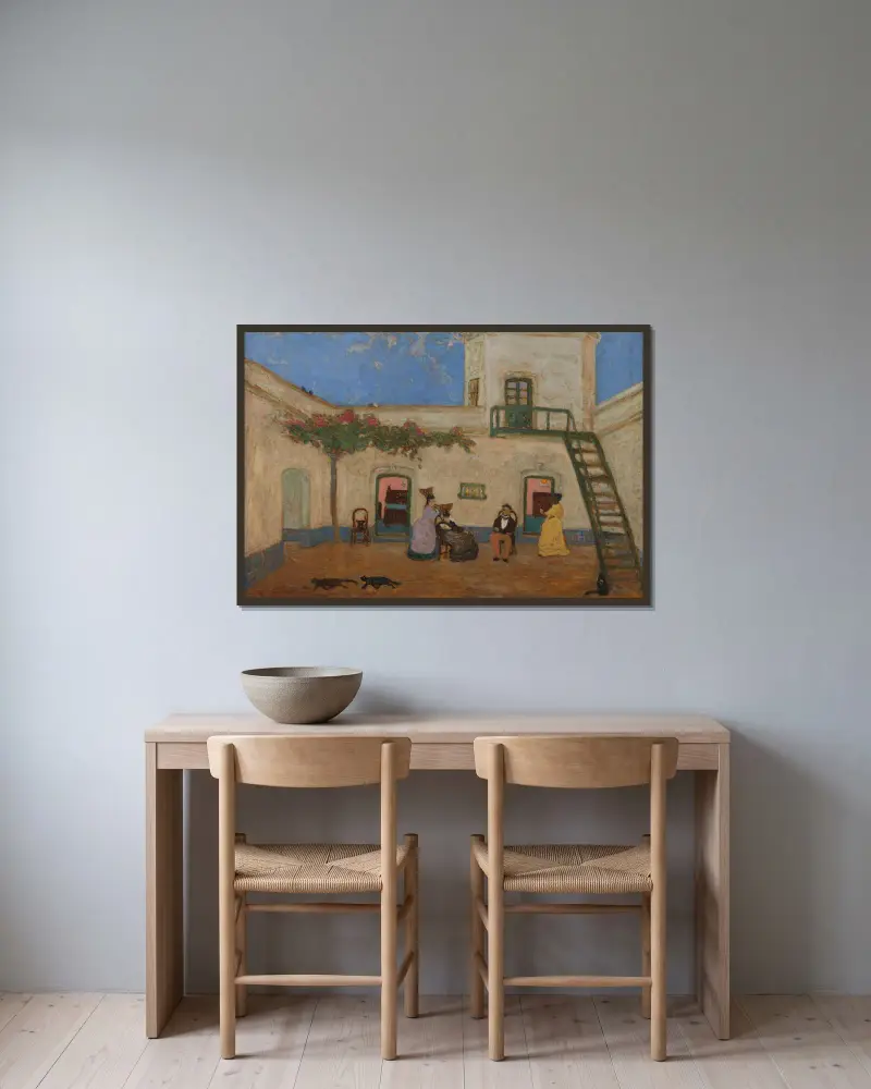 Gården eller enhetlig gård (från 1880 till 1938) av Pedro Figari inramad på en vägg