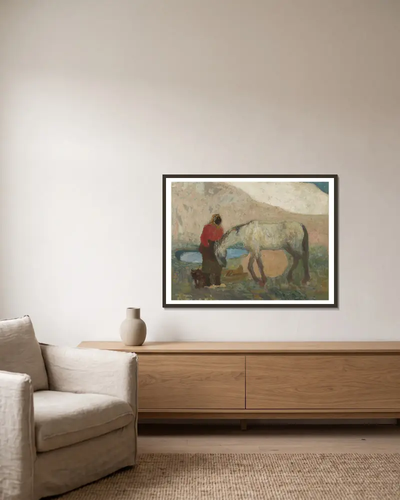 Wäscherinnen in den Dünen oder Die Freunde von Pedro Figari gerahmt an einer Wand