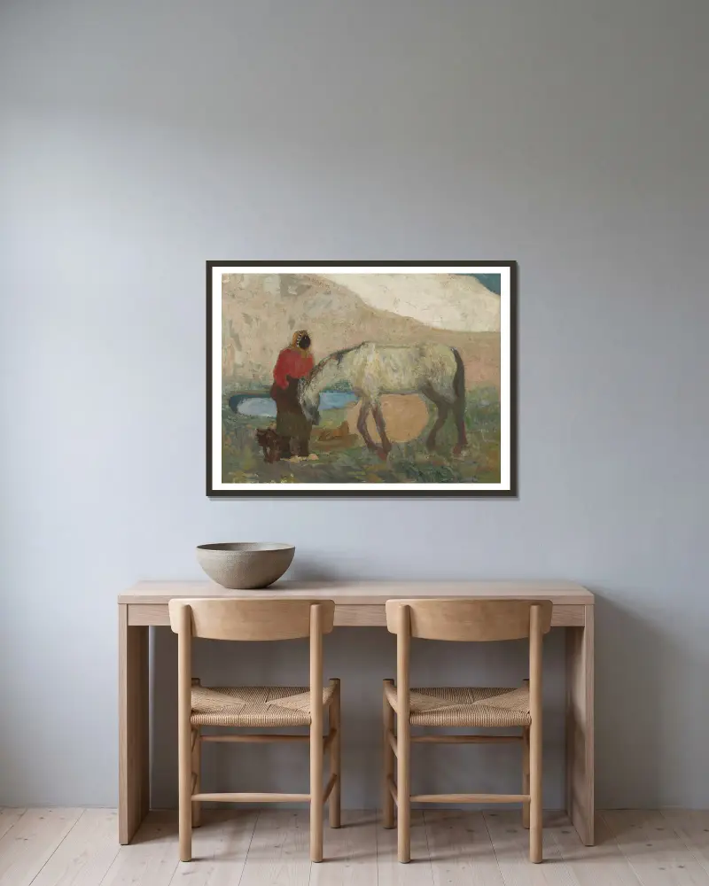Wäscherinnen in den Dünen oder Die Freunde von Pedro Figari gerahmt an einer Wand