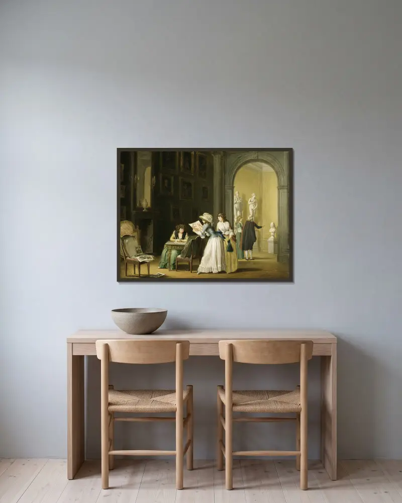 Interiör från en konstsamling av Pehr Hilleström inramad på en vägg
