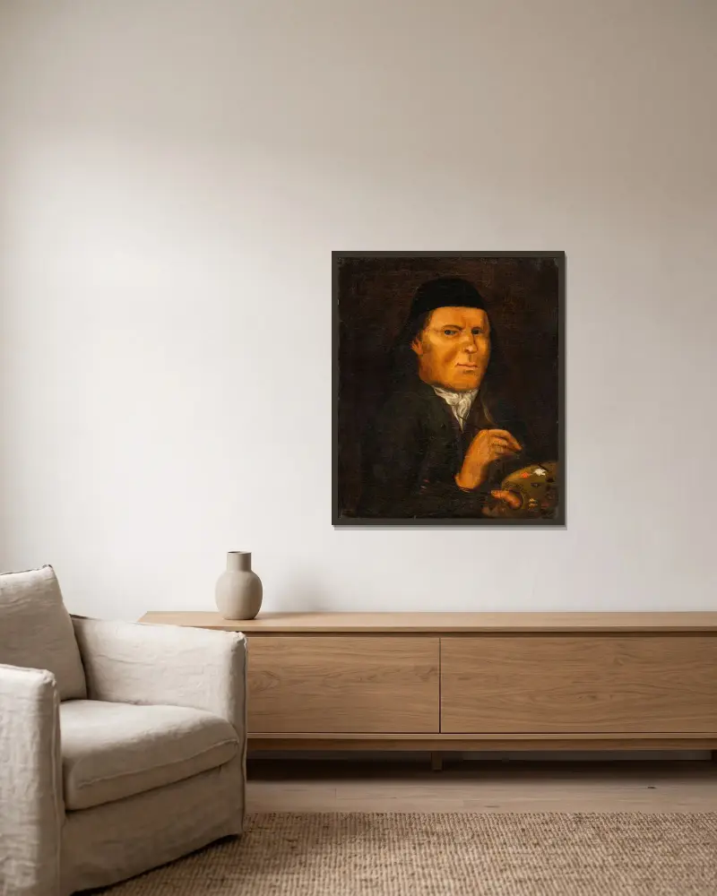 Selbstporträt von Pehr Hörberg gerahmt an einer Wand