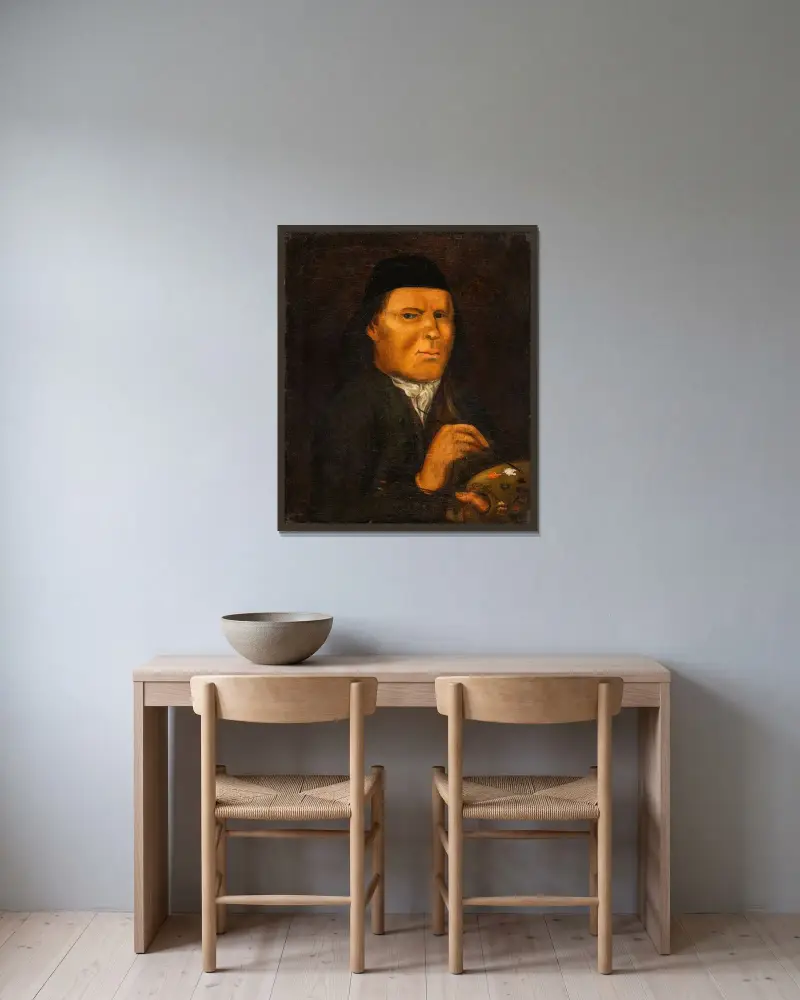 Selbstporträt von Pehr Hörberg gerahmt an einer Wand