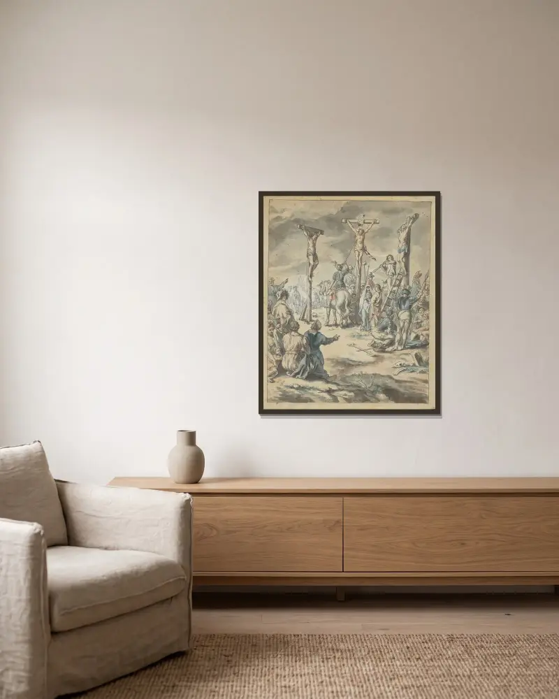 Die Kreuzigung Christi von Pehr Hörberg gerahmt an einer Wand