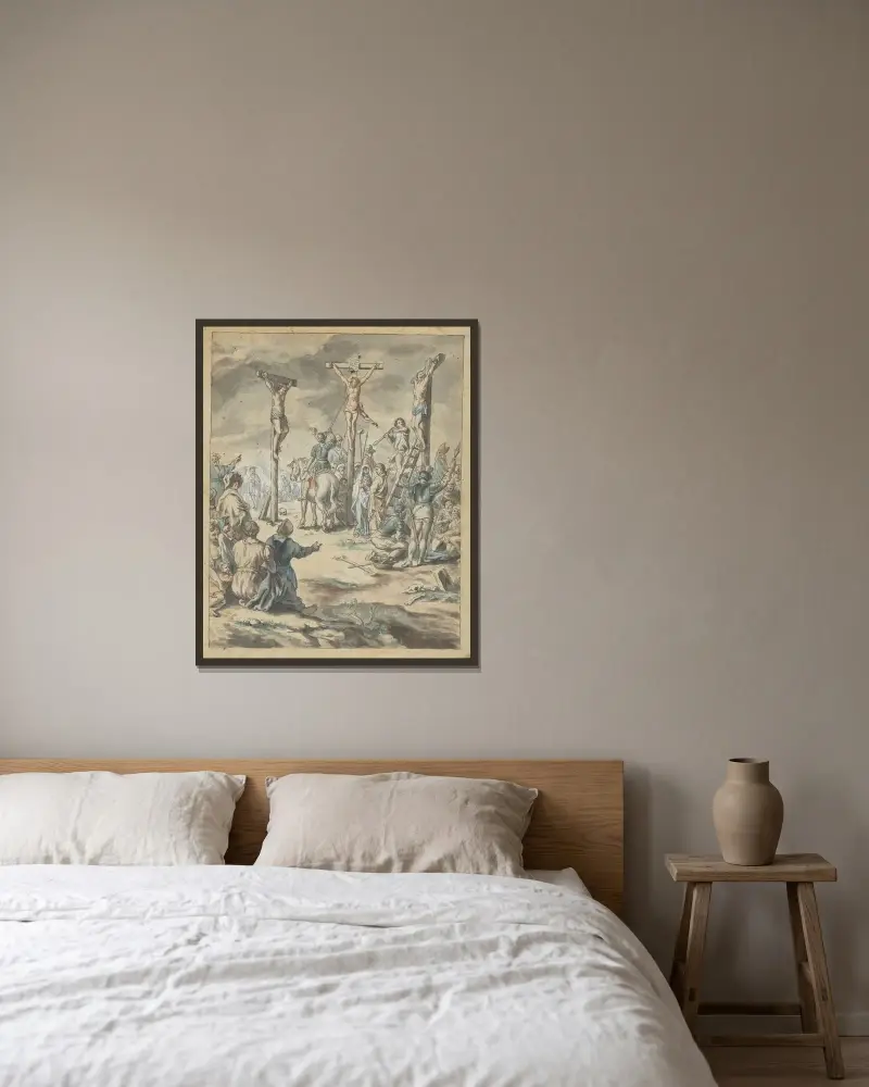 Die Kreuzigung Christi von Pehr Hörberg gerahmt an einer Wand