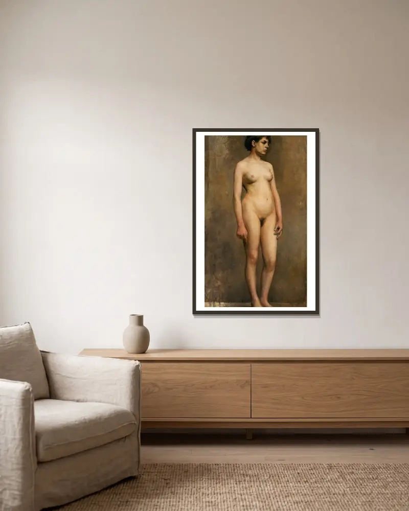 Nude Female Model av Pekka Halonen inramad på en vägg