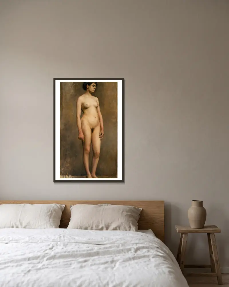 Nude Female Model av Pekka Halonen inramad på en vägg