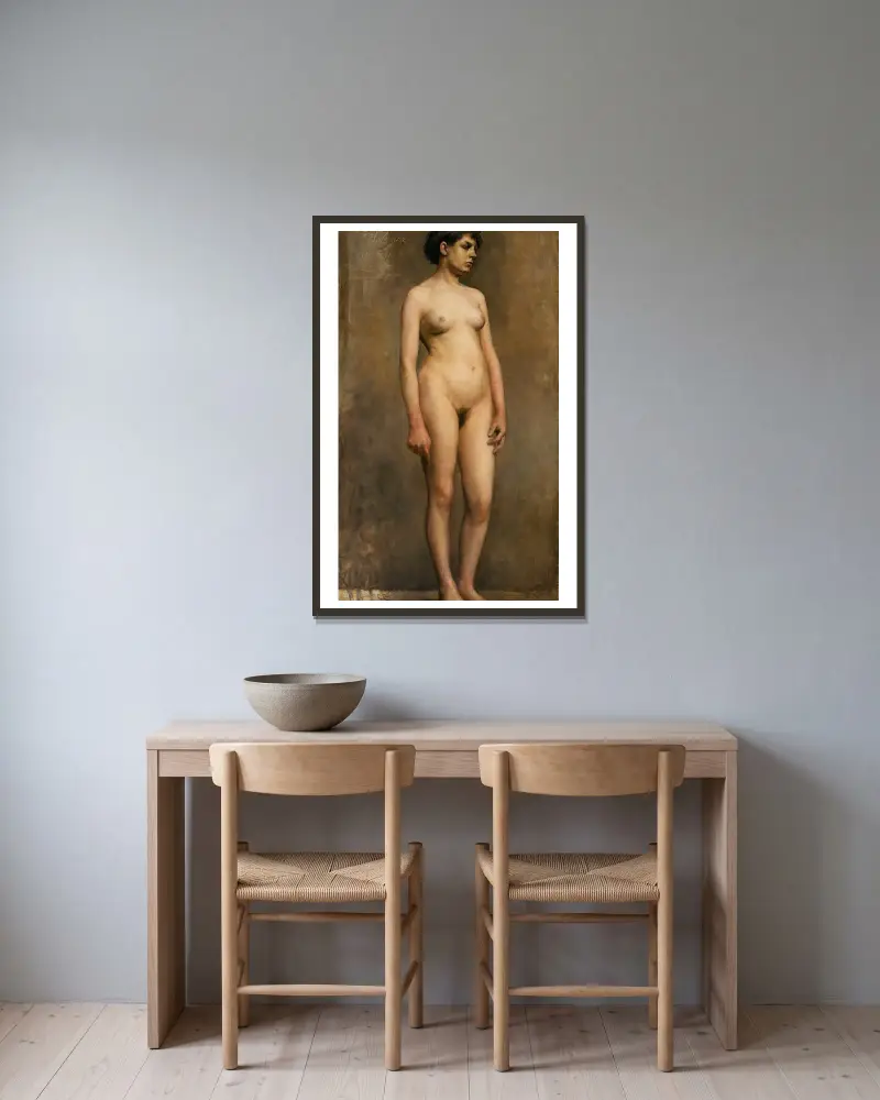 Nude Female Model av Pekka Halonen inramad på en vägg
