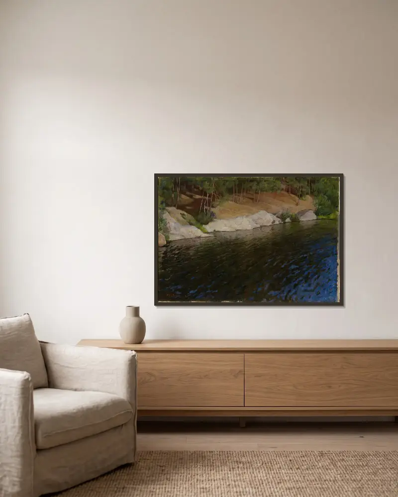 Flussufer von Pekka Halonen gerahmt an einer Wand