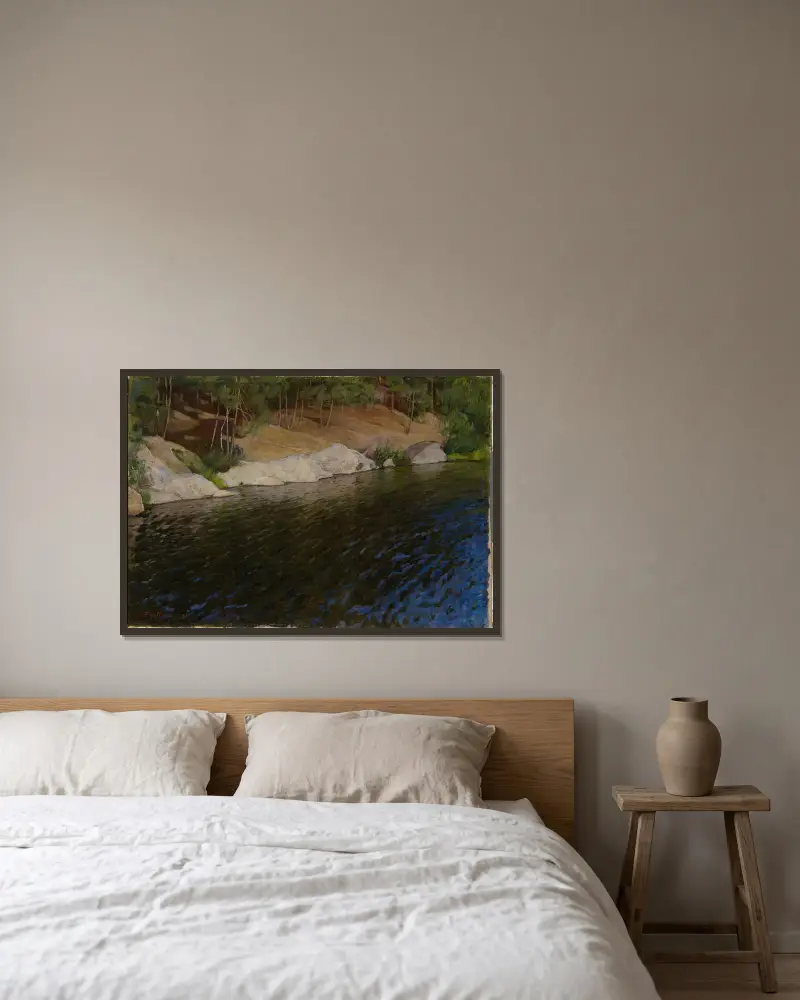 Flussufer von Pekka Halonen gerahmt an einer Wand