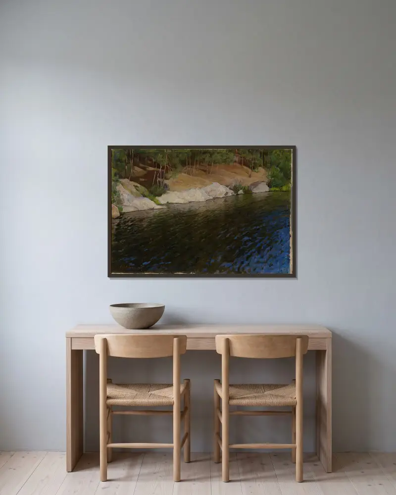 Flussufer von Pekka Halonen gerahmt an einer Wand