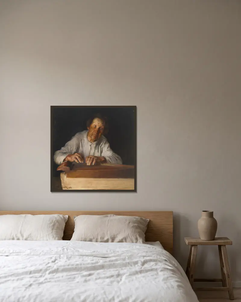 Der Kantele-Spieler von Pekka Halonen gerahmt an einer Wand