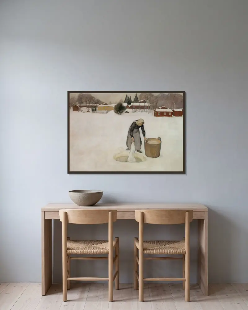 Wäsche auf dem Eis von Pekka Halonen gerahmt an einer Wand