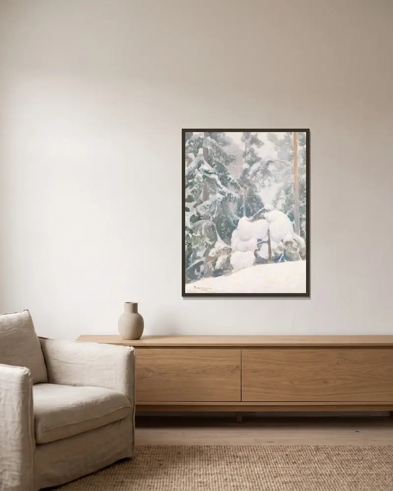 Winterlandschaft von Pekka Halonen gerahmt an einer Wand