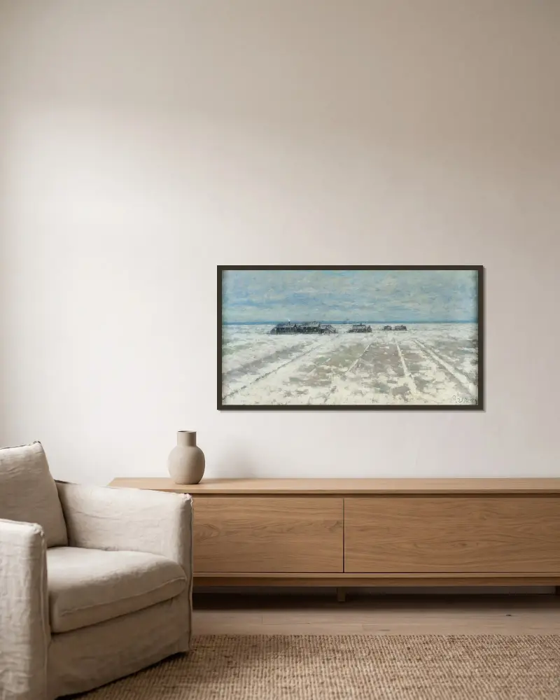 Winterlandschaft. Motiv von Öland von Per Ekström gerahmt an einer Wand