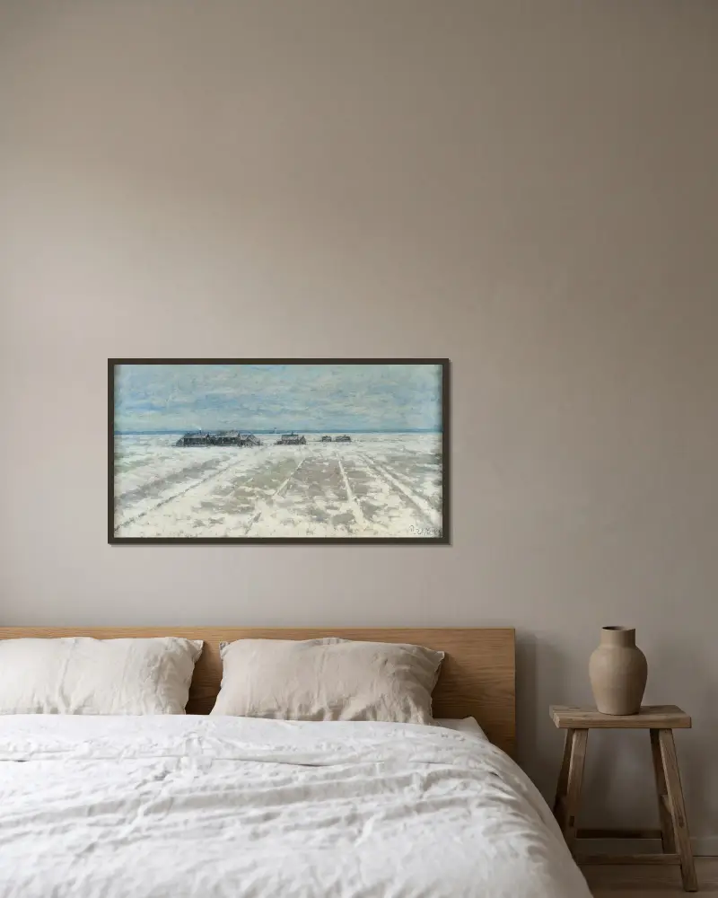 Winterlandschaft. Motiv von Öland von Per Ekström gerahmt an einer Wand