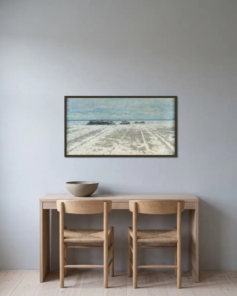 Winterlandschaft. Motiv von Öland von Per Ekström gerahmt an einer Wand