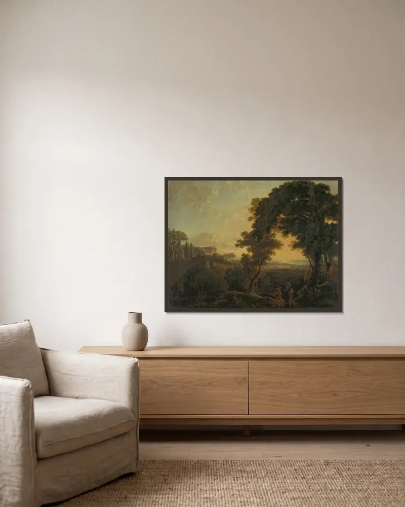 Italian Landscape, Lake Nemi av Peter Birmann inramad på en vägg