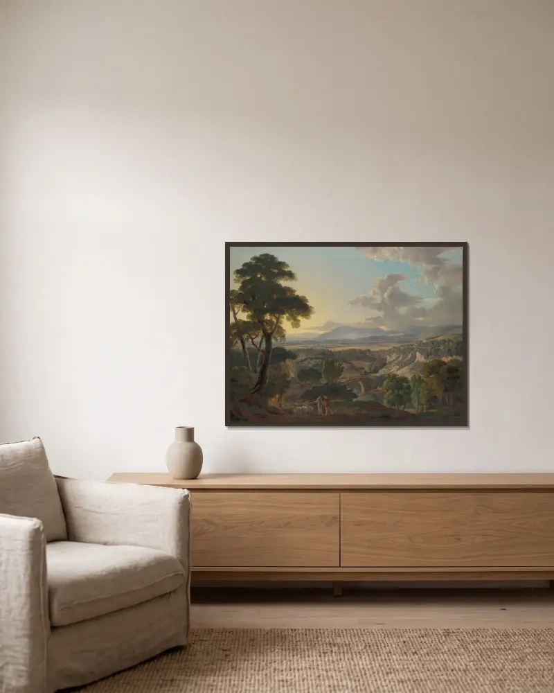 Italian Landscape with Shepherds av Peter Birmann inramad på en vägg