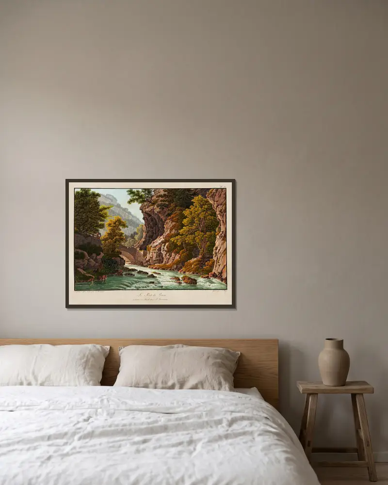 Le Pont de Penne av Peter Birmann inramad på en vägg