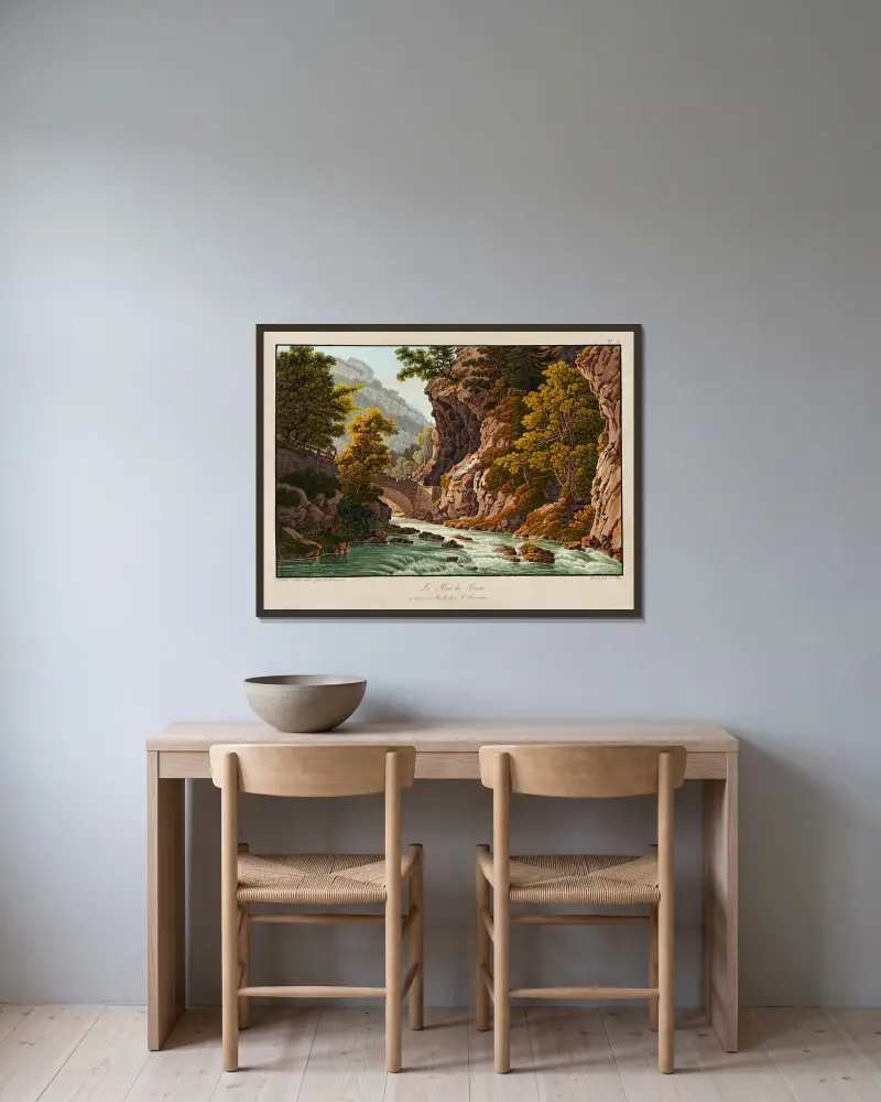 Le Pont de Penne av Peter Birmann inramad på en vägg