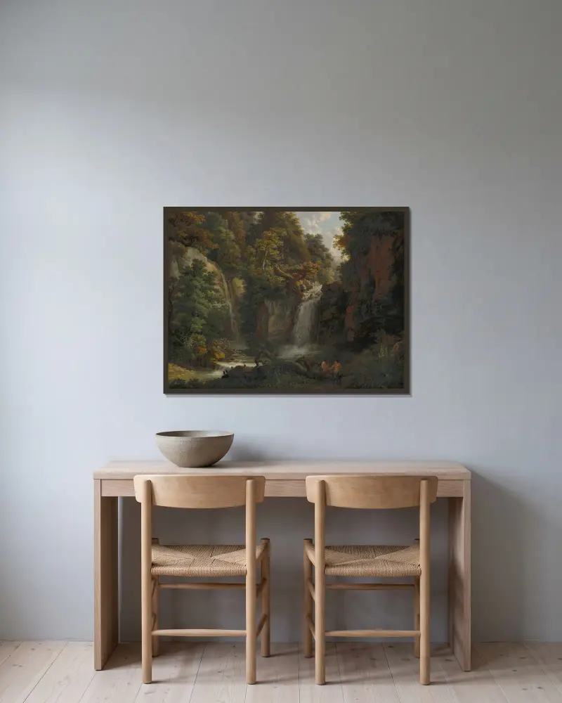 Giessen nära Zeglingen med två satyrer som spelar panflöjt av Peter Birmann inramad på en vägg