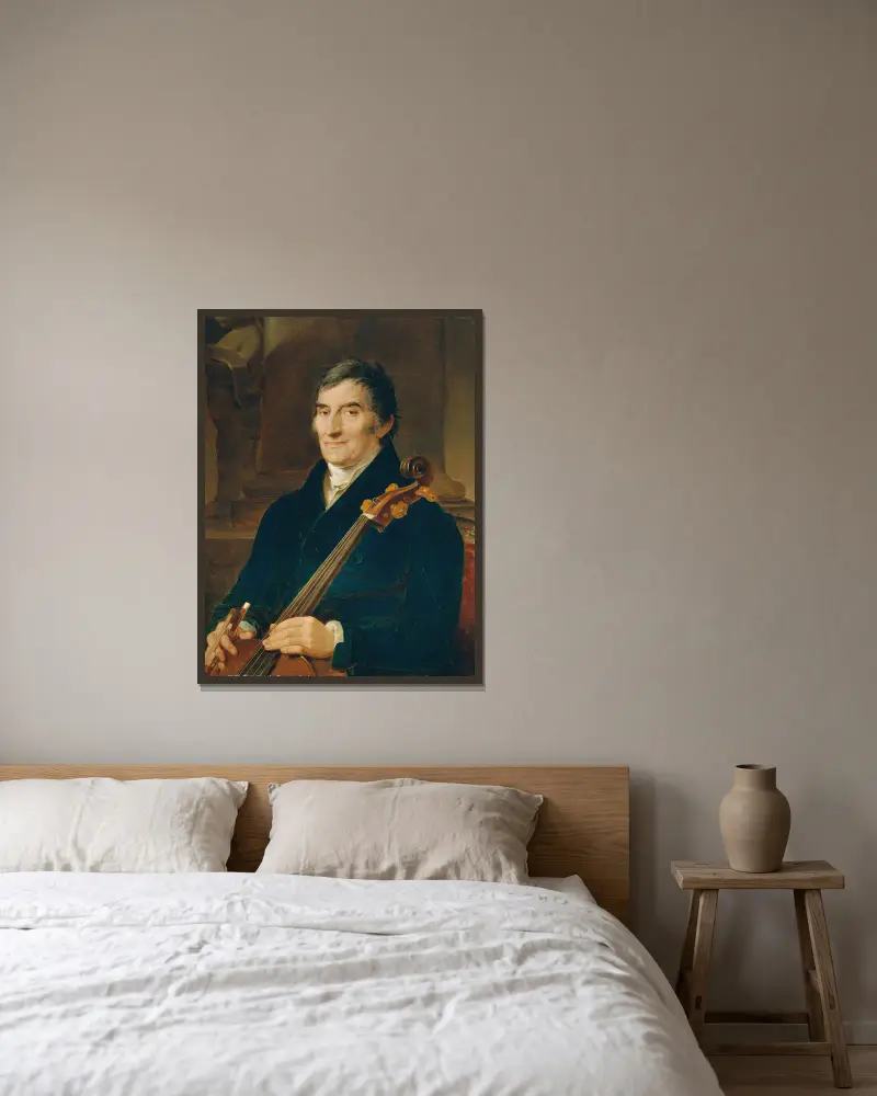 Der Cellist Franz Wödl av Peter Fendi inramad på en vägg