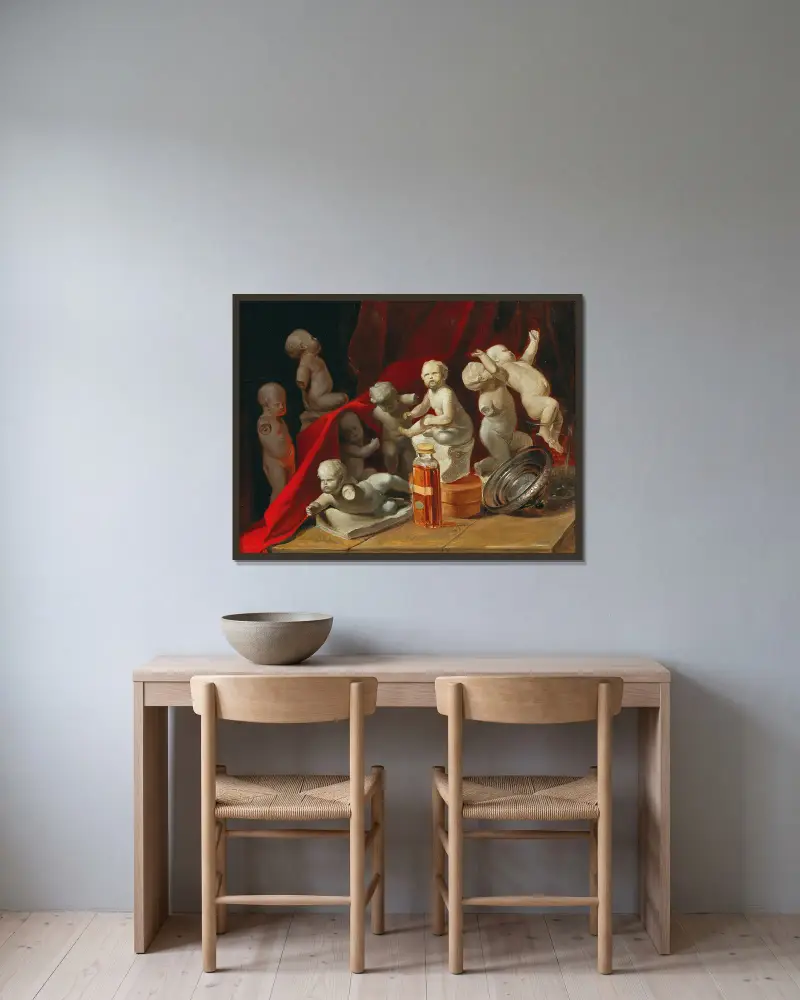 Zátiší s putti, Peter Fendi v rámu na stěně