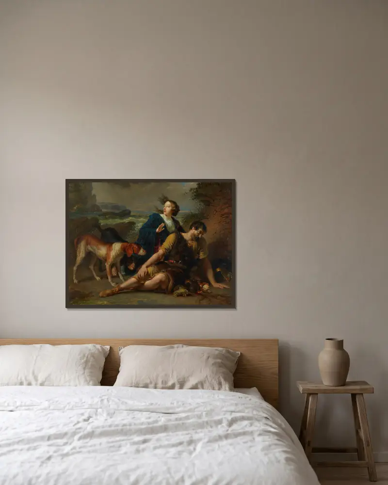 Arindal und Daura av Johann Peter Krafft inramad på en vägg