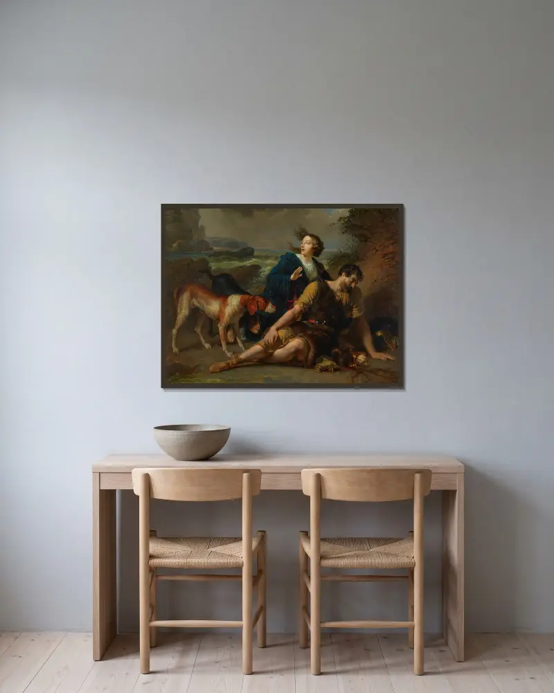 Arindal und Daura av Johann Peter Krafft inramad på en vägg