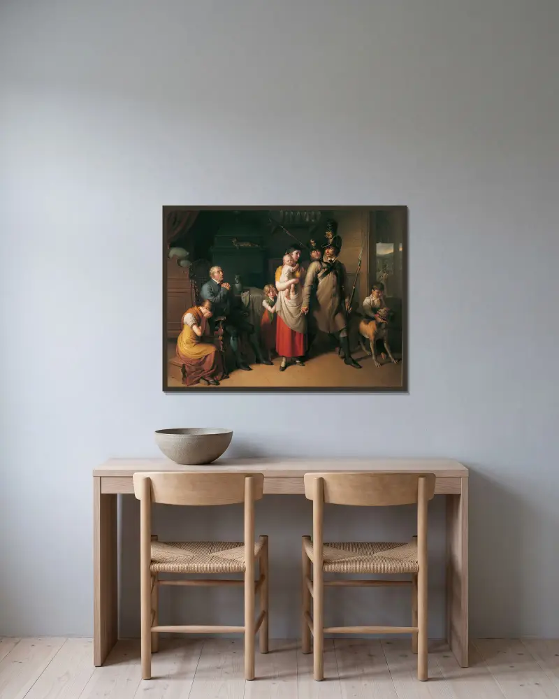 Lantvärnsmannens hemkomst, 1820 – nr 2 av Johann Peter Krafft inramad på en vägg