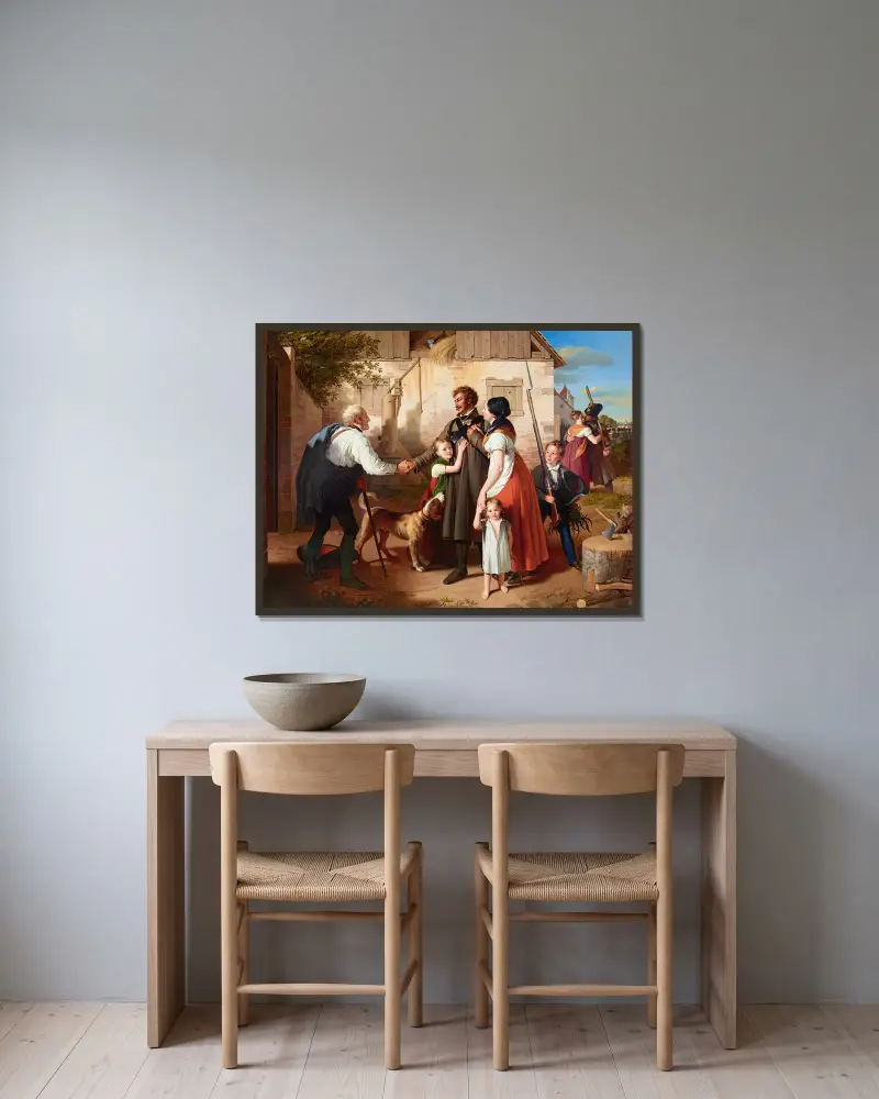 Die Heimkehr des Landwehrmannes, 1820 – Nr. 1 von Johann Peter Krafft gerahmt an einer Wand