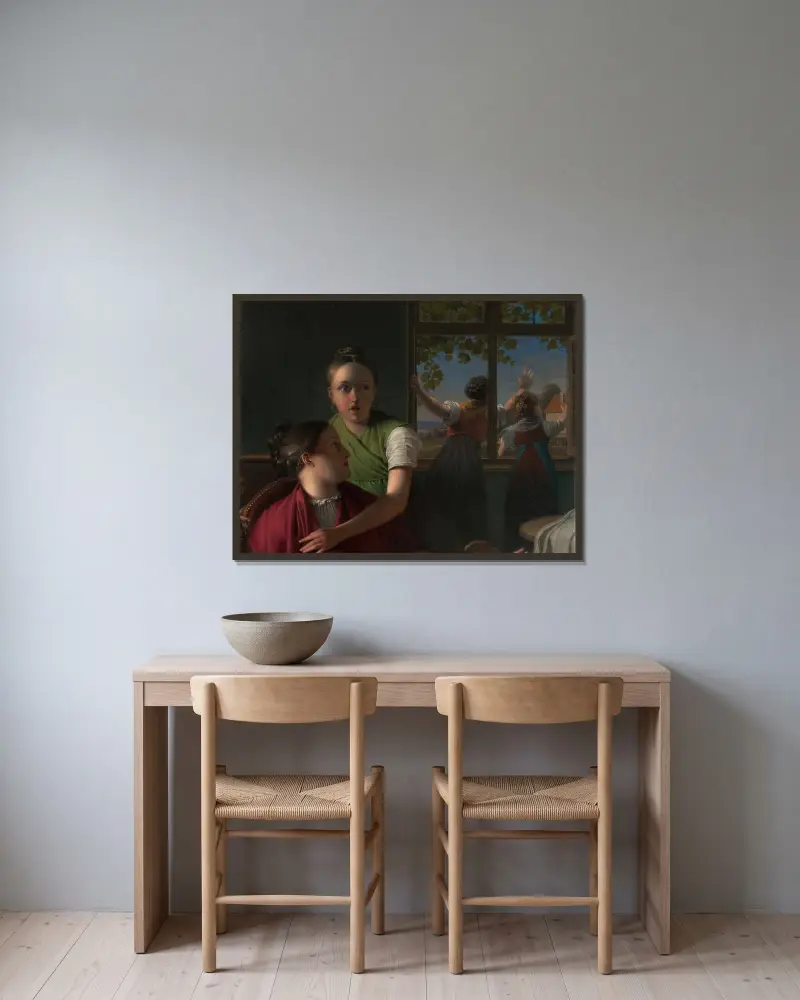 Vier Mädchen in einem Zimmer av Johann Peter Krafft inramad på en vägg