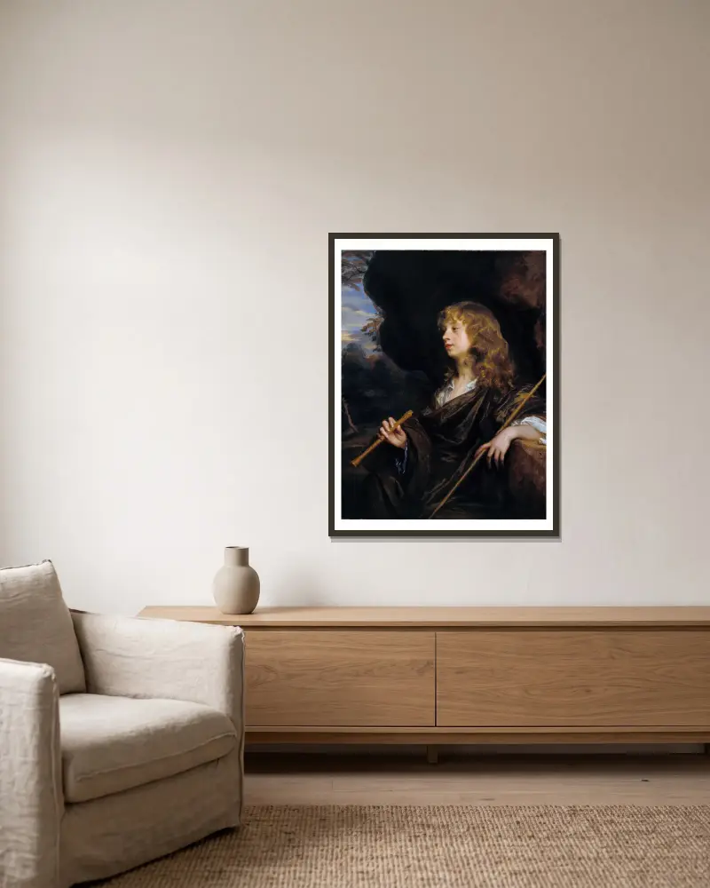Ein Junge als Hirte von Sir Peter Lely gerahmt an einer Wand