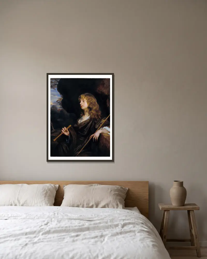 Ein Junge als Hirte von Sir Peter Lely gerahmt an einer Wand